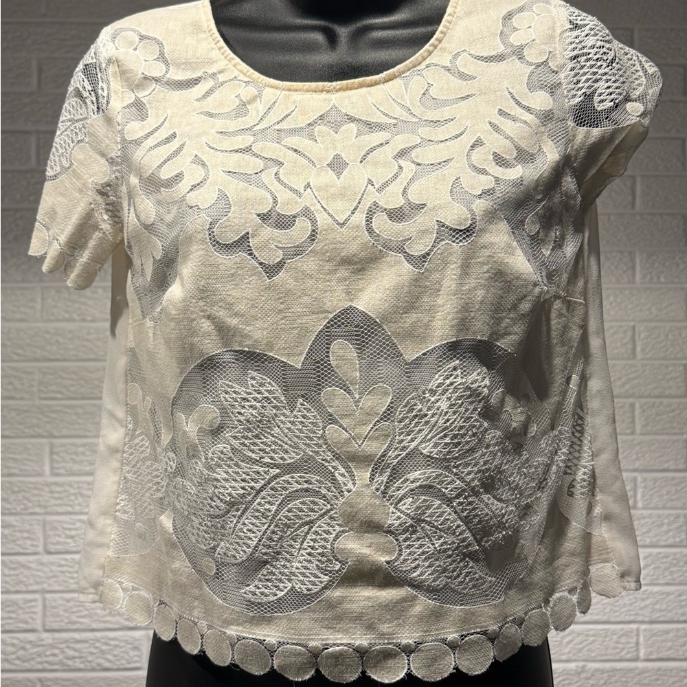 Cream Embellished Crop Blouse
